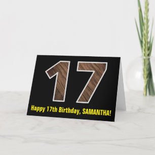 17誕生日：名前+フェイク木目パターン「17」 カード