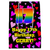 17誕生日：愛するハートパターン、虹# 17 ミディアムペーパーバッグ (裏面)