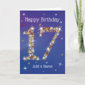17誕生日 – 数字17の星 – 青 – 年齢 カード (正面)