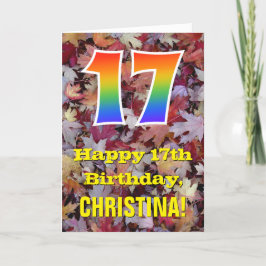 17誕生日、素朴紅葉、レインボー「17」 カード