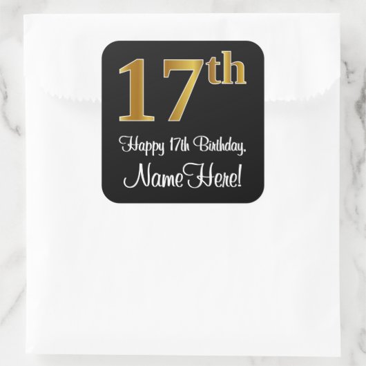 17誕生日 – 豪華エレガントなフェイク金ゴールドルック# スクエアシール (バッグ)