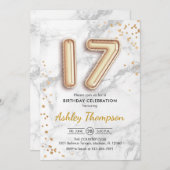 17誕生日-金ゴールドバルーン大理石効果 招待状 (正面/裏面)