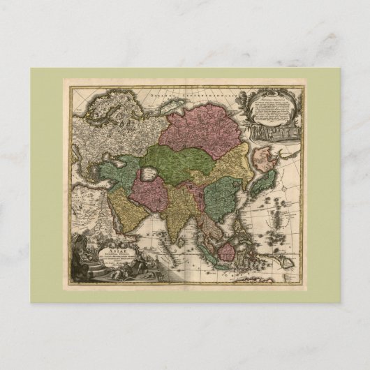1700年代アジアの地図 ポストカード (正面)