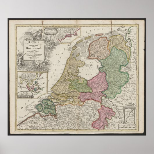 1702-1707年のベルギーおよびオランダの古地図 ポスター (正面)