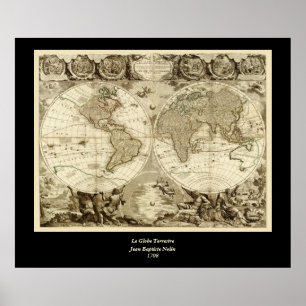 1708年の世界地図ジャン・バプティスト・ノリン ポスター