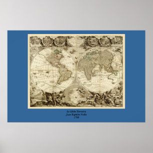 1708年の世界地図ジャン・バプティスト・ノリン ポスター