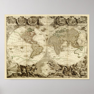 1708年の世界地図ジャン・バプティスト・ノリン ポスター