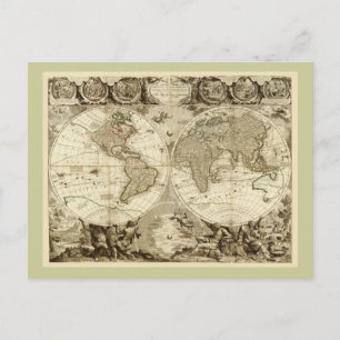 1708年の世界地図ジャン・バプティスト・ノリン ポストカード
