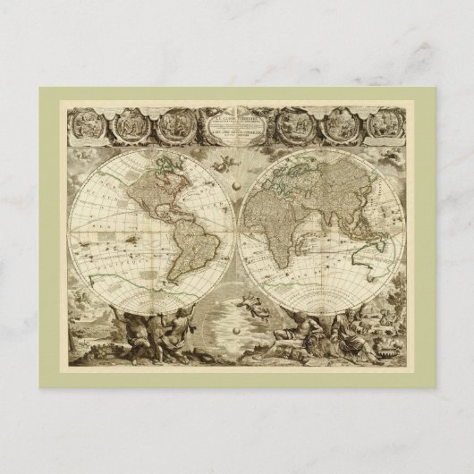 1708年の世界地図ジャン・バプティスト・ノリン ポストカード (正面)