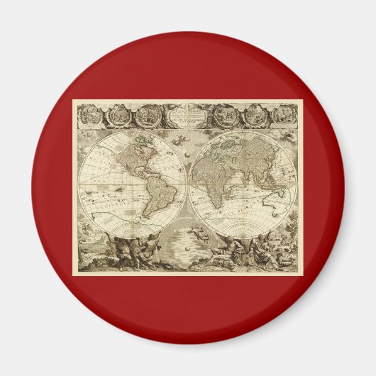 1708年の世界地図ジャン・バプティスト・ノリン マグネット (正面)