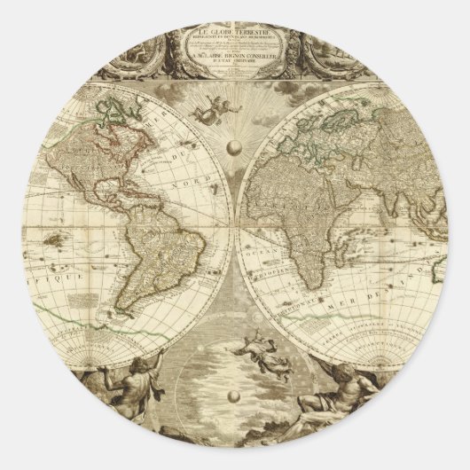 1708年の世界地図ジャン・バプティスト・ノリン ラウンドシール (正面)