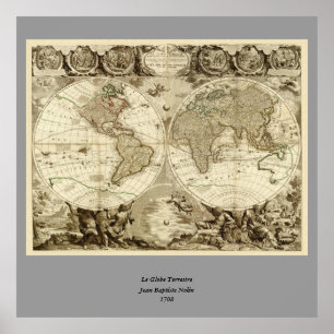 1708 World Map by Jean Baptiste Nolin ポスター