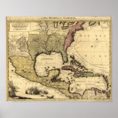 1710年メキシコと北カリブのアメリカの地図 ポスター (正面)