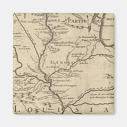 1718年の歴史的イリノイの地図 マグネット (正面)