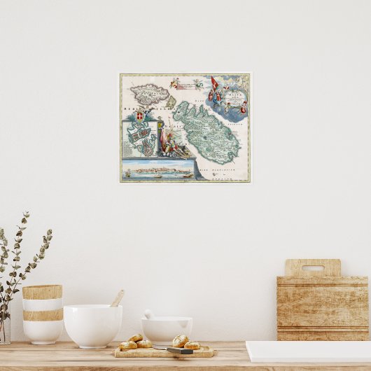 1720マルタの地図 ポスター (キッチン)