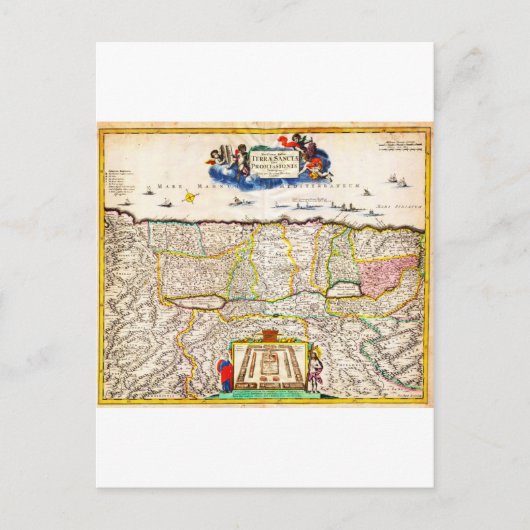 1720年のフンクによるイスラエル・パレスチナ・聖地の地図 ポストカード (正面)