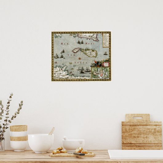 1723マルタの地図 ポスター (キッチン)