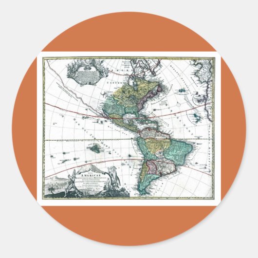 1725南および北アメリカの地図 ラウンドシール (正面)