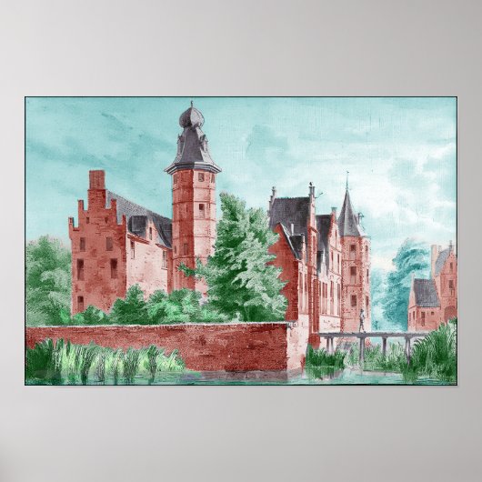 1729 A. de Haen Dutch Kasteel WESTERVELT Poster ポスター (正面)