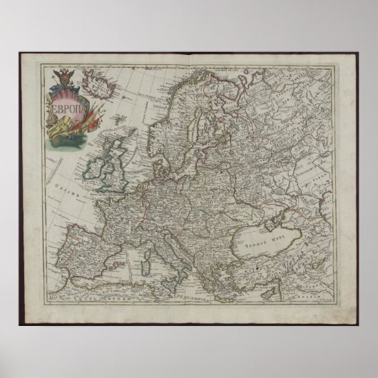 1745年ロシアのアカデミー欧州地図 ポスター (正面)