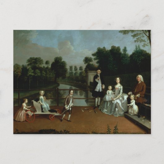 1749年、庭のテラスの家族グループ ポストカード (正面)