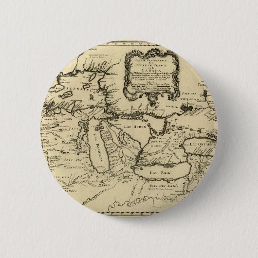 1755の五大湖およびフランス/カナダの新しい地図 缶バッジ (正面)