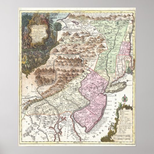 1756年のニューイングランドおよび大西洋州の古地図 ポスター (正面)