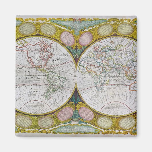1770年~97年の新しく正しい世界地図 マグネット (正面)