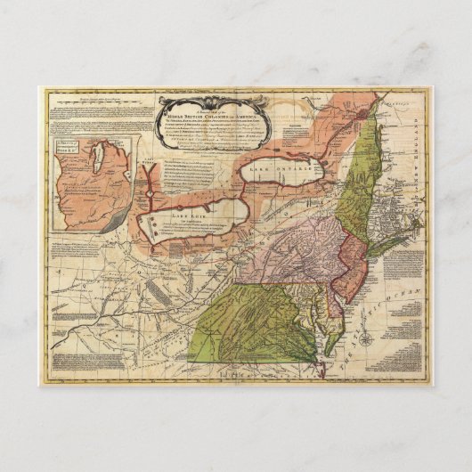 1771年アメリカの中英植民地の地図 ポストカード (正面)