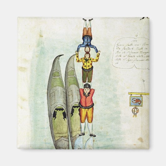 1772年、3人の男が2つのゴンドラでバランスをとる マグネット (正面)
