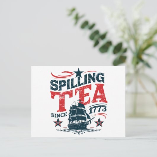 1773年7月4日のファンイ以来のお茶をこぼすこと ポストカード (スタンド正面)
