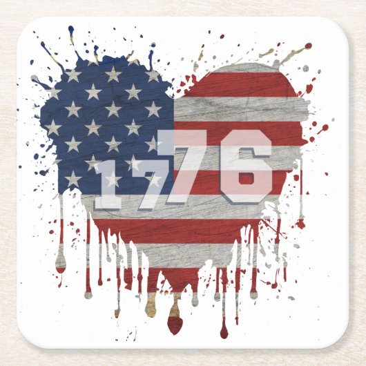 1776アメリカ国旗 スクエアペーパーコースター (正面)