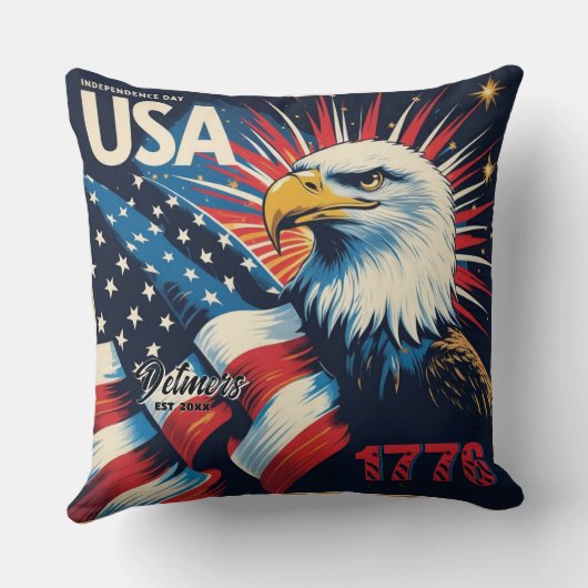 1776パーソナライズされた年アメリカ独立記念日 クッション (裏面)