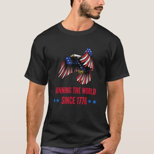 1776ランニング年アメリカの愛国国旗から世界の国旗 Tシャツ (正面)