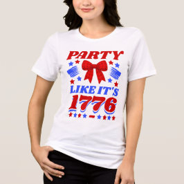 1776年かのようにパーティしよう 赤いギンガムチェックのリボン トライブレンドTシャツ