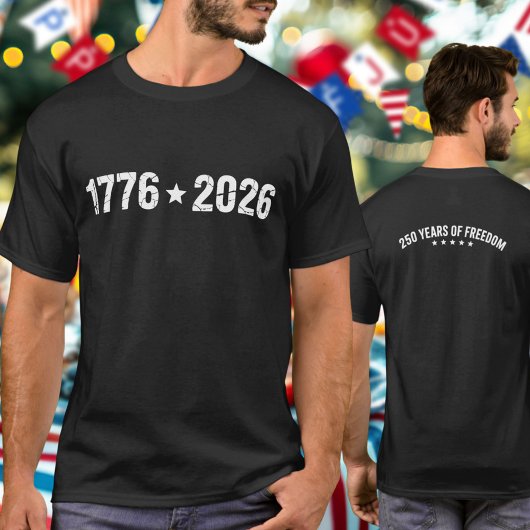 1776年から2026年までのホワイト数字の半250周年記念 Tシャツ