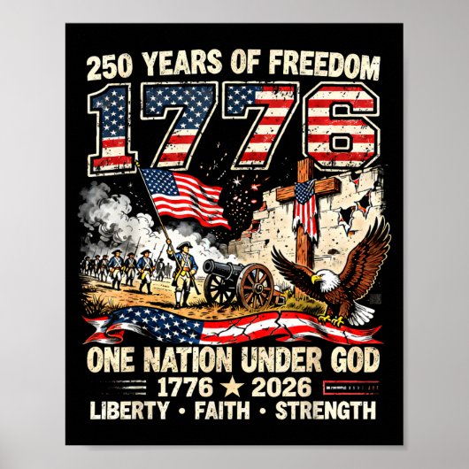 1776年から250年の自由 アメリカ合衆国 神の下のひとつの国家 ポスター (正面)