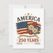 1776年から250年 アメリカ愛国的な花柄の旗 招待状 (正面)