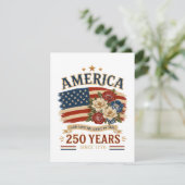 1776年から250年 アメリカ愛国的な花柄の旗 招待状 (スタンド正面)