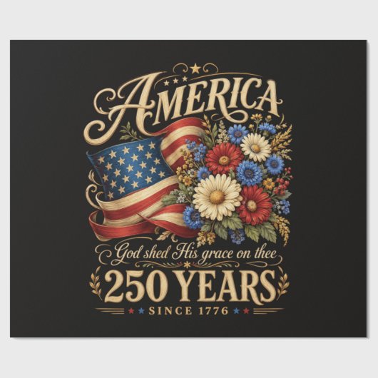 1776年から250年 アメリカ花柄愛国ギフト ラッピングペーパー (フラット)