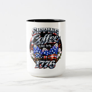 1776年のようにコーヒーを飲む ブルーボネット ツートーンマグカップ
