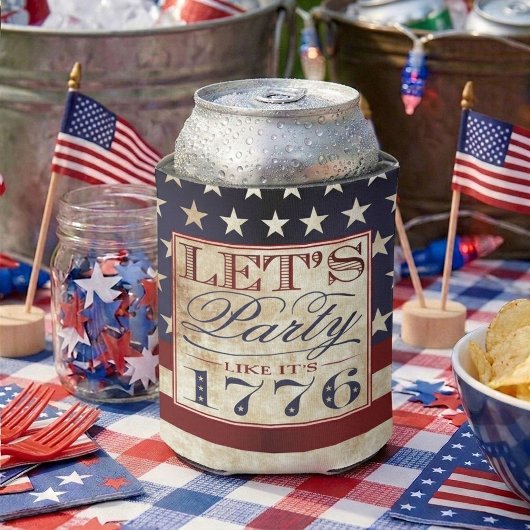 1776年のようにパーティしよう | ヴィンテージな独立記念日デザイン 缶クーラー