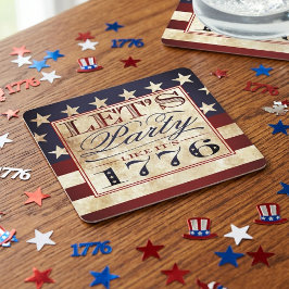 1776年のようにパーティしよう | ヴィンテージな7月4日デザイン スクエアペーパーコースター