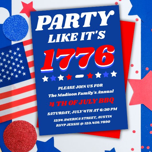 1776年のようにパーティしよう 愛国的なアメリカの祝祭 招待状