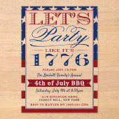 1776年のようにパーティしよう | 7月4日のパーティ アクリル招待状 (正面)
