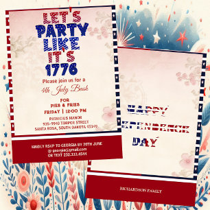 1776年のシャビーなシックな1776年7月4日のようなパーティー 招待状