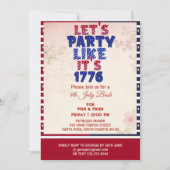 1776年のシャビーなシックな1776年7月4日のようなパーティー 招待状 (正面)