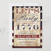 1776年のパーティーを見よう |ヴィンテージの7月4日 招待状 (正面)