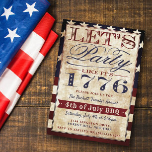 1776年のパーティーを見よう ヴィンテージの7月4日 招待状