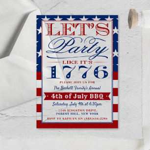 1776年のパーティーを見よう   7月4日パーティー アクリル招待状